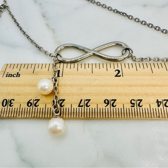 Vantel Pearls Infiniti Necklace Freshwater Pearl Dangle In Silver 18” + Signed - Picture 8 of 9